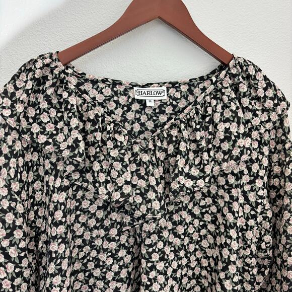 Vintage Ruffle Collar Blouse M Rosettes Dark Romantic Gothic Victorian Style - Picture 3 of 8